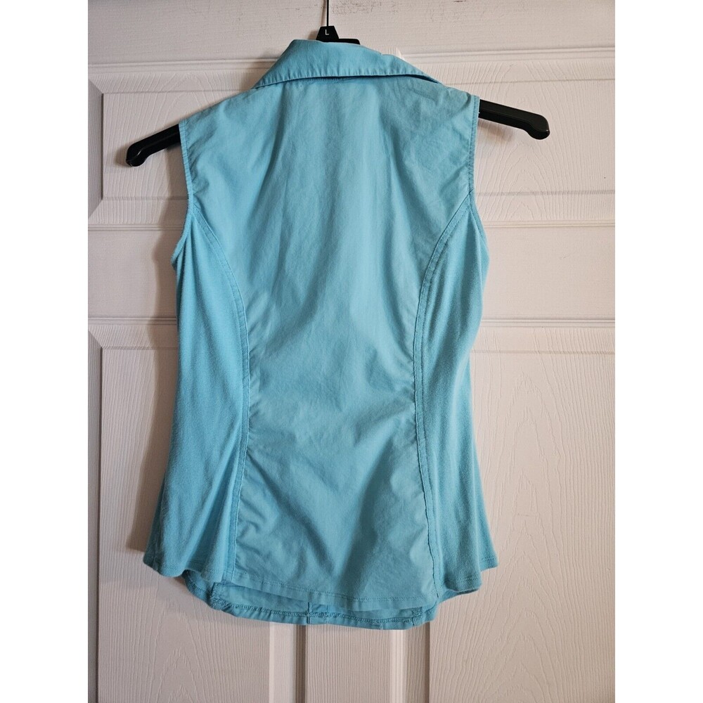 ZAC & RACHEL Blue SLEEVELESS BUTTON FRONT ROUNDED HEM BLOUSE/TOP Small Collared - Picture 2 of 6